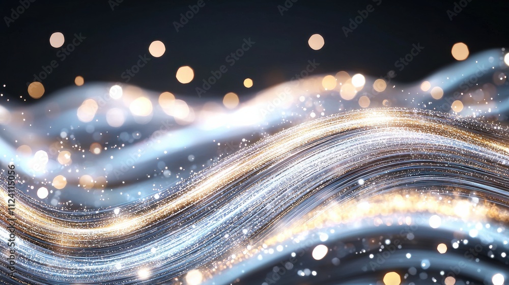 Poster a captivating abstract image featuring shimmering waves of light and vibrant bokeh effects, creating
