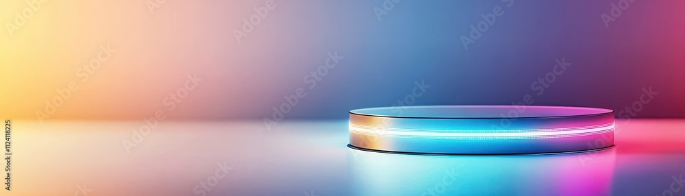 Poster a vibrant, illuminated circular platform sits against a colorful gradient background, creating a mod