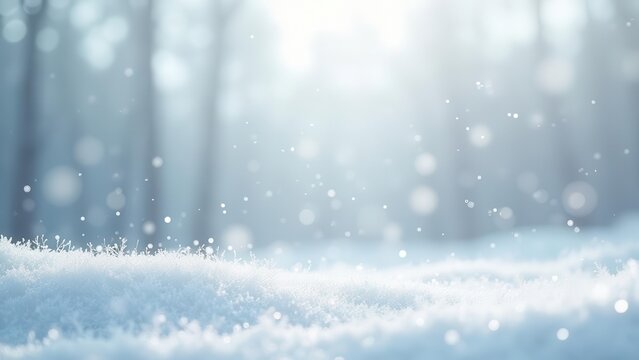 Winter frost overlays. Minimalist design with sparse snowflakes drifting subtly on a glassy, transparent ground. Achieve a stunning, noiseless result in 4K, UHD clarity