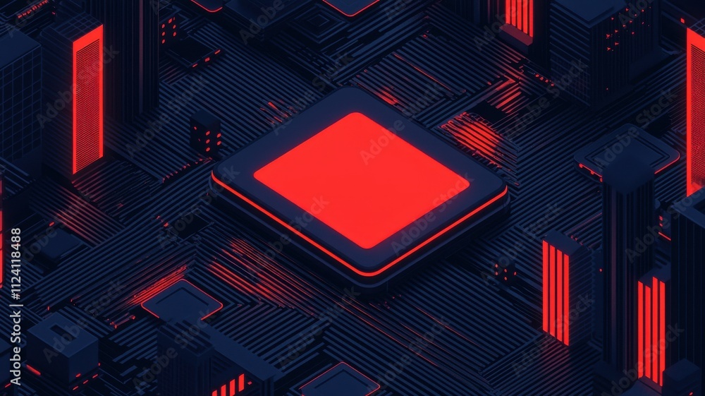 Poster innovative technology in actionexploring a futuristic red circuit board landscape graphic design dig