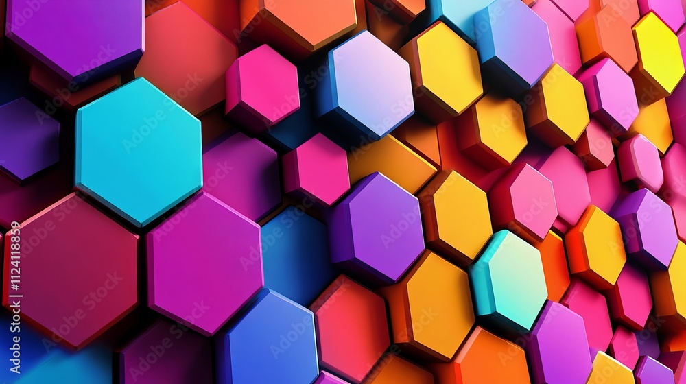 Poster vibrant hexagonal abstract background with colorful geometric shapes and dynamic patterns for modern