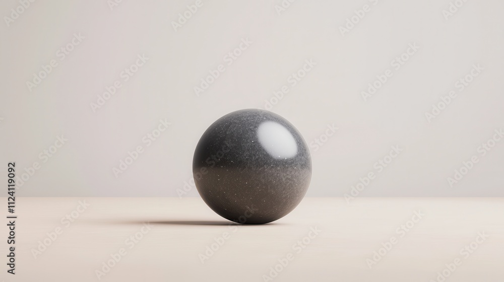 Poster a smooth, dark gray sphere rests on a light surface, showcasing a minimalist design and subtle refle