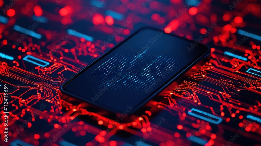 Poster exploring technological innovationsmartphone on circuit board background digital art high-tech envir