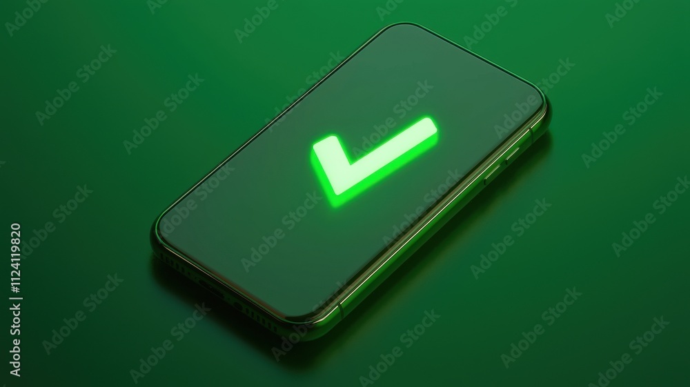 Poster mobile technology checkmark icon digital device graphic design green environment close-up view verif