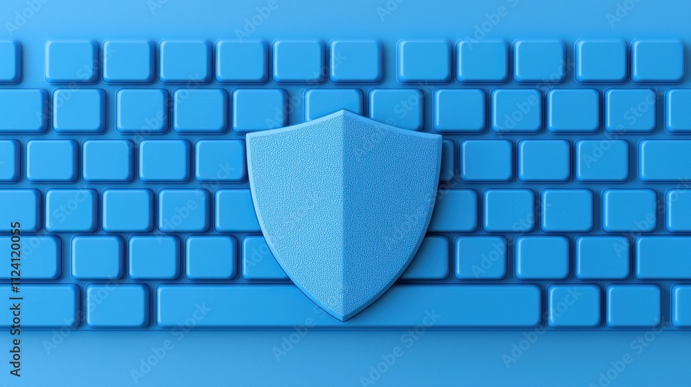 Poster enhancing cybersecurity measures with keyboard shield symbolization digital workspace graphic design