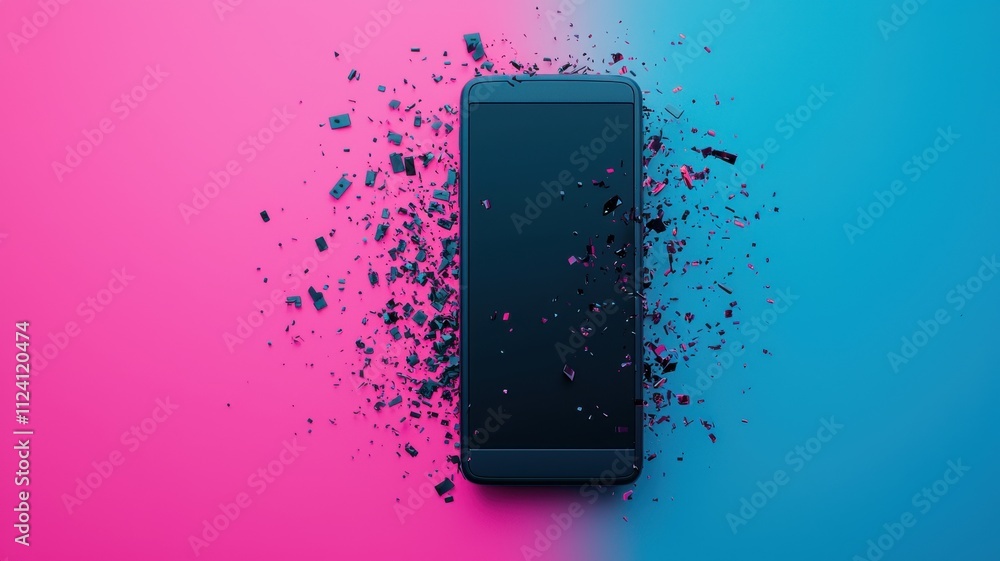 Poster destruction of smartphone digital space visual art abstract environment close-up view technology con