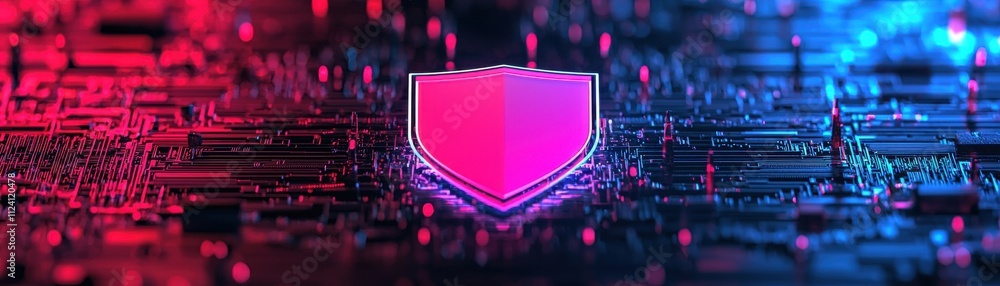 Poster cybersecurity shield protection digital environment graphic design modern technology abstract view d