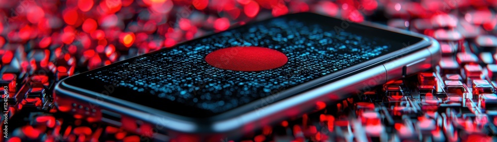 Poster recording technology on smartphone in abstract environment close-up view modern conceptual art
