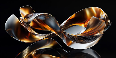 
Elegant metallic ribbons in hues of gold, silver, and copper, twisting and overlapping against a black background. 