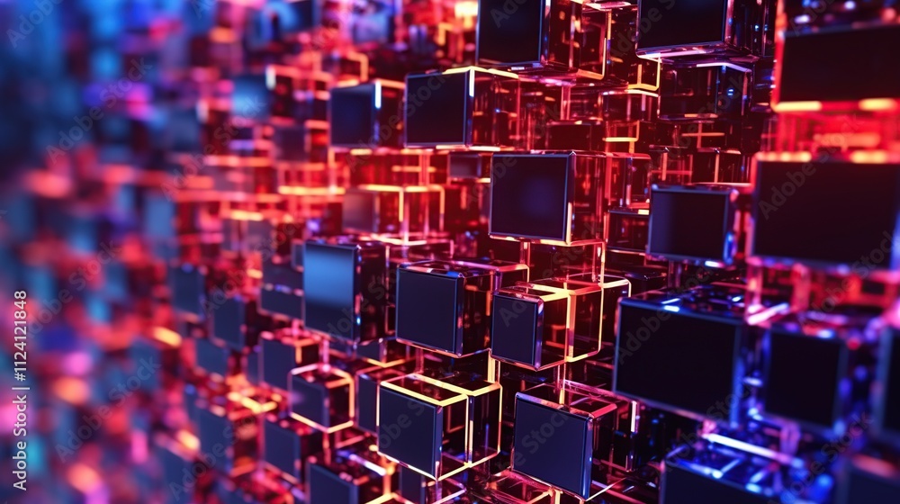 Aufkleber abstract colorful cubes with glowing edges in 3d space