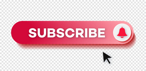 Subscribe button gradient style red color for channel subscription vector