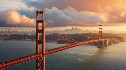 Majestic Golden Gate Bridge in Sunset Glow over San Francisco Bay