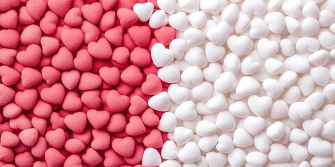 Colorful Heart-Shaped Candies Spread on a White Background