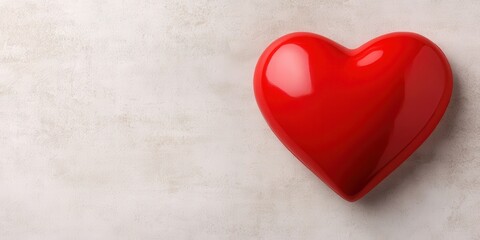 Fototapeta premium Shiny Red Heart Icon on Soft Textured Background for Love Theme