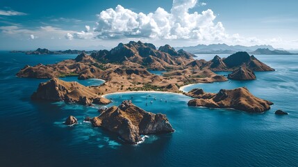Fototapeta premium Aerial view of a stunning tropical island landscape with clear blue waters.