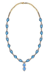 Fototapeta premium Jewelry design modern art necklace set with blue topaz hand drawing.