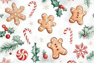 A beautiful hand-painted watercolor Christmas card design featuring gingerbread cookies