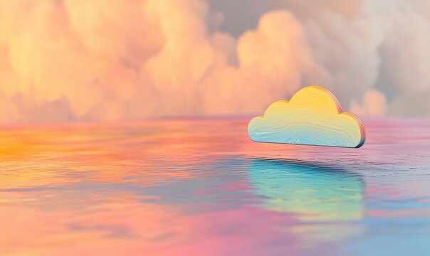 Cloud computing event over water at sunrise landscape