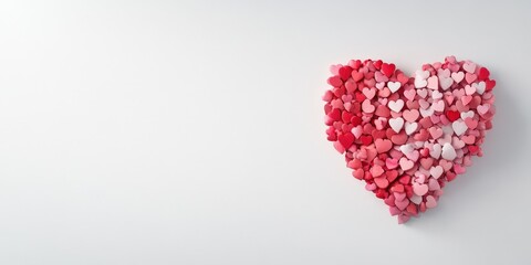 Colorful Heart Shape Made of Small Candy Hearts on White Background