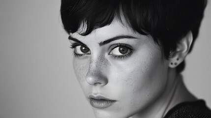 Fototapeta premium A close-up black and white portrait of a young woman