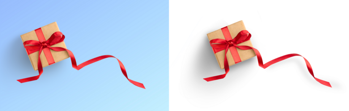 Present or gift box wrapped in brown craft paper and red ribbon on white background for mock up of card birthday or discount, sale, Christmas. Top view, png