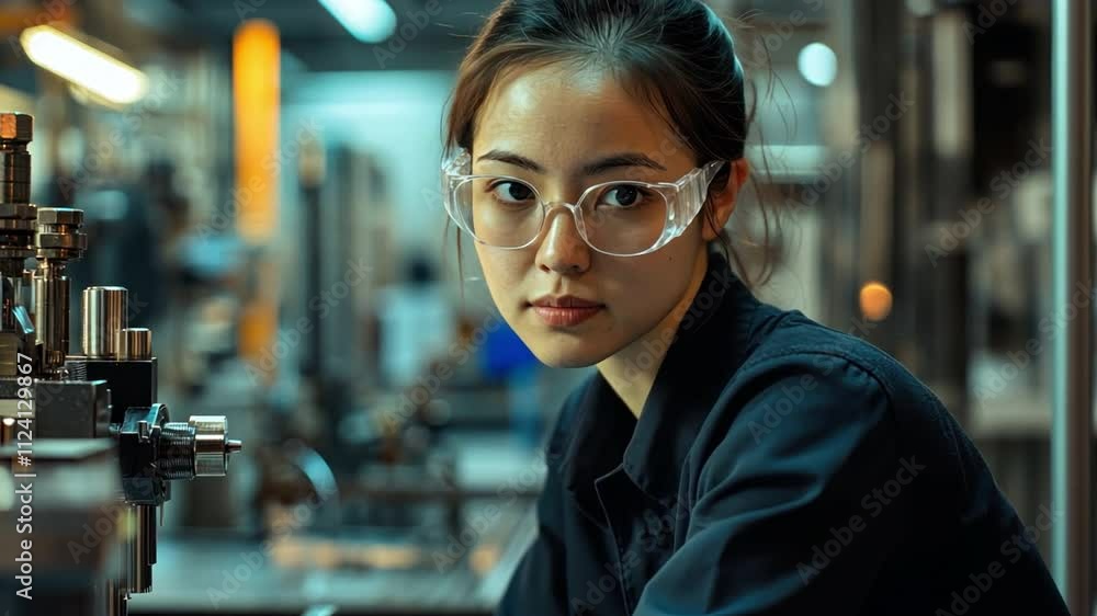 Poster female mechanical engineer working with tools in a workshop