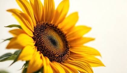 Naklejka premium sunflower, single, blooming, isolated, white, background, highresolution, flower, nature, botanical, vibrant, yellow, petal, closeup, detailed, realistic, floral, elegant, bright, minimal, fresh,