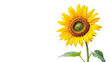 Obraz premium sunflower, single, blooming, isolated, white, background, highresolution, flower, nature, botanical, vibrant, yellow, petal, closeup, detailed, realistic, floral, elegant, bright, minimal, fresh,