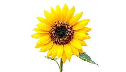 Naklejka premium sunflower, single, blooming, isolated, white, background, highresolution, flower, nature, botanical, vibrant, yellow, petal, closeup, detailed, realistic, floral, elegant, bright, minimal, fresh,