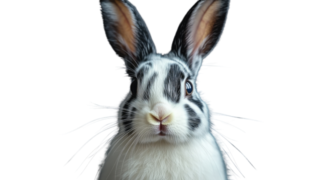 Adorable white rabbit isolated on white background with fluffy fur and big ears