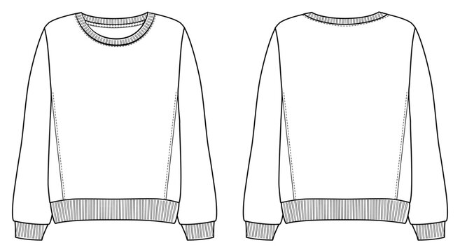 Women's sweatshirt , fashion flat sketch vector illustration, cad, technical drawing, flat drawing, template, mockup.