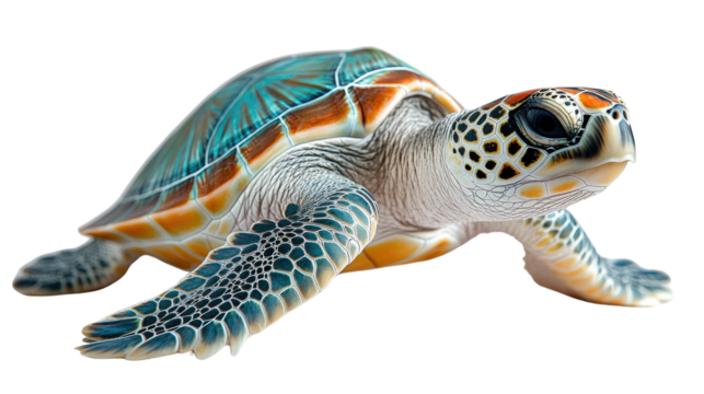 Sea turtle swimming in the ocean with a beautiful blue background
