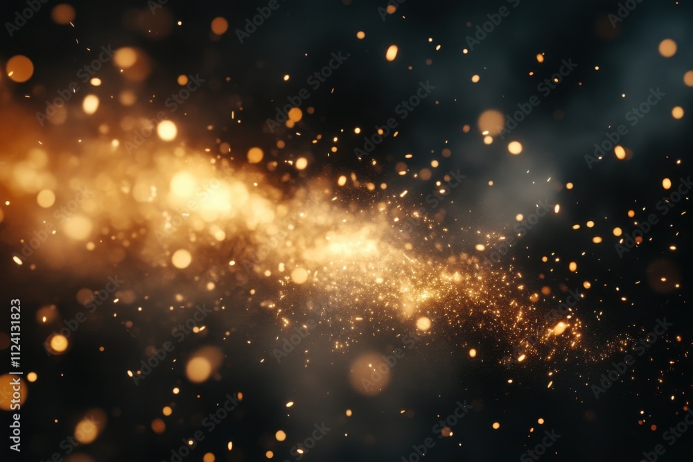 Aufkleber glowing embers and sparks on dark background; bokeh effect. ideal for adding a magical, fiery, or en