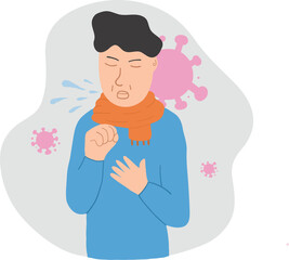 flat illustration of old man coughing with the virus
