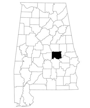 Map of Elmore County in Alabama state on white backround. single County map highlighted by black color on Alabama map. UNITED STATES, US