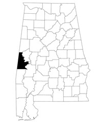 Map of Sumter County in Alabama state on white backround. single County map highlighted by black color on Alabama map. UNITED STATES, US
