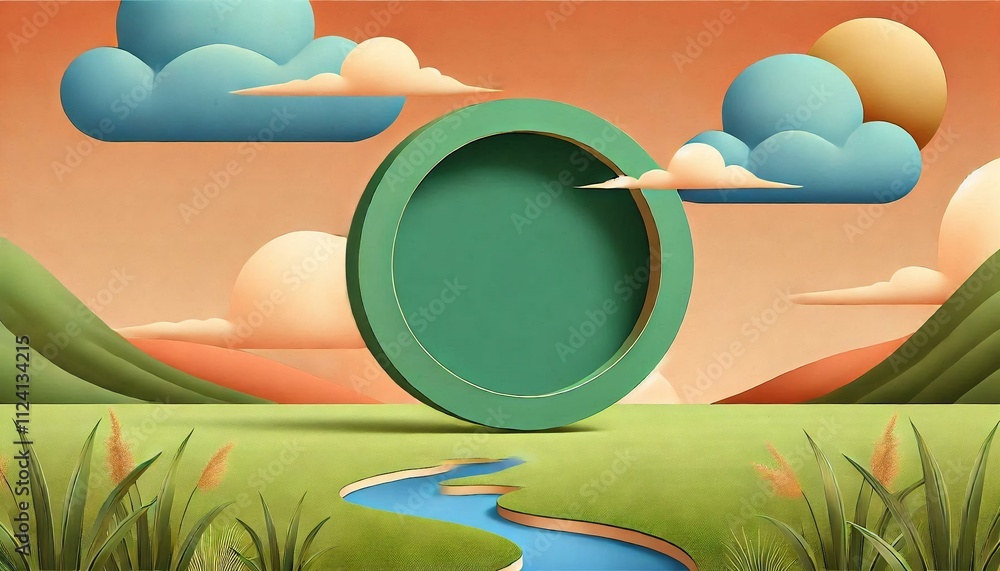 Poster a simple background with an open, jade green circle shape in the middle. around the circle is a simp