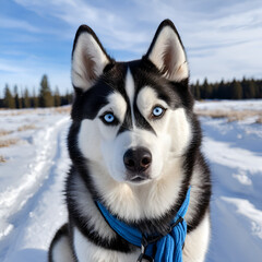 Naklejka premium siberian husky dog in snow