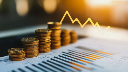 Abstract business Financial charts show a significant increase in profits in the stock market.This is driven by higher interest rates and continued growth. In the innovation world network of financial
