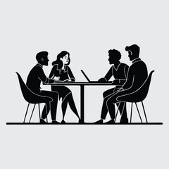  business-people-having-meeting-or-conference silhouette vector art and illustration