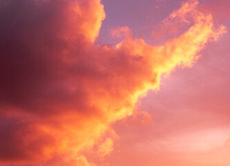 Clouds at sunset with an orange, pink and purple sky