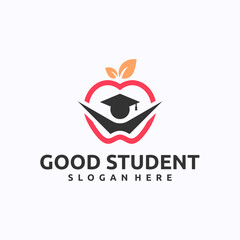 Apple student logo design template. Health school major concept. Creative vector symbol.