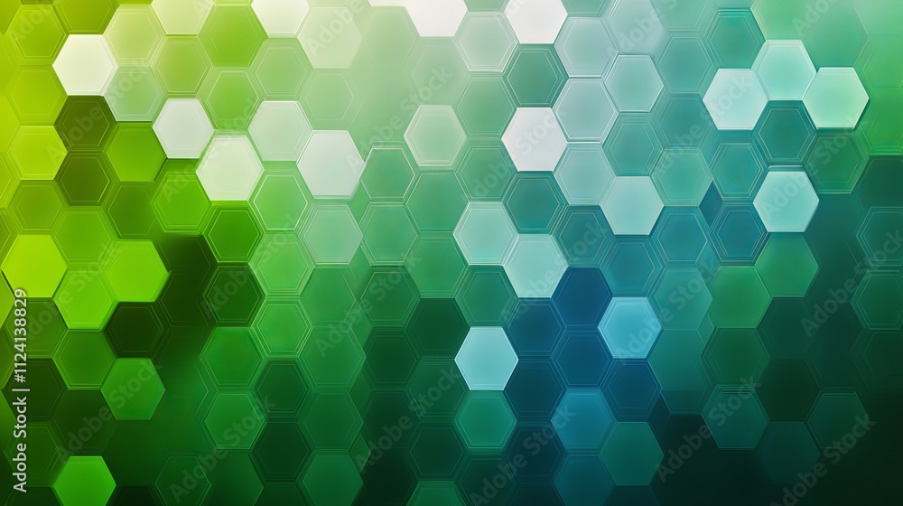 Poster abstract geometric background with smooth gradient hexagons in cool green and blue shades, modern pa
