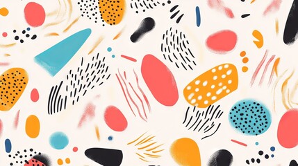 Vibrant colorful abstract doodle seamless pattern with geometric shapes, creative minimalist art background, trendy modern design featuring bold colors and contemporary aesthetic for digital