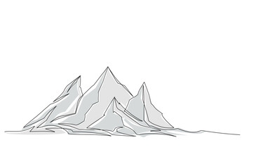 Continuous one line hand drawn of mountains with copy space , Mountainous hills Vector illustration isolated on white background, colours in, Editable stroke