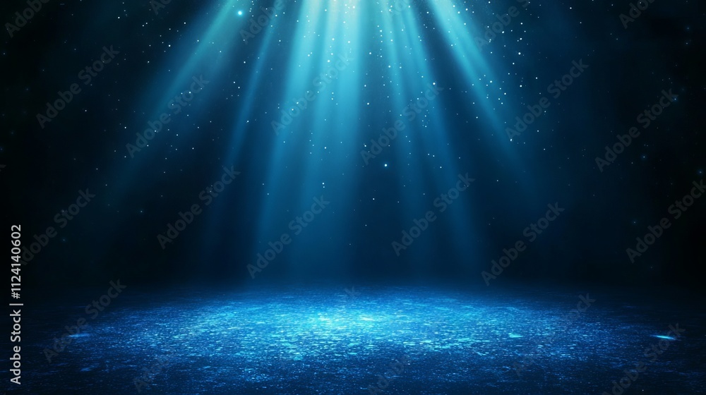 Poster vibrant abstract illustration background with blue glowing light effects and ample empty space for e