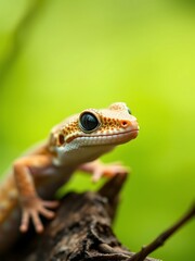 Naklejka premium Curious Leopard Gecko Perched on a Branch in Lush Greenery. AI Generated