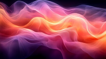 Fototapeta premium Abstract vibrant waves of pink, orange, and purple flowing in dark background.