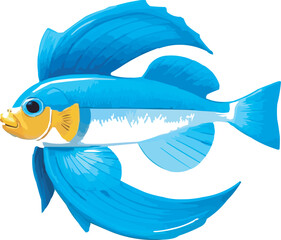The fish is a vibrant blue with a bright yellow head and a white stripe running along its body.