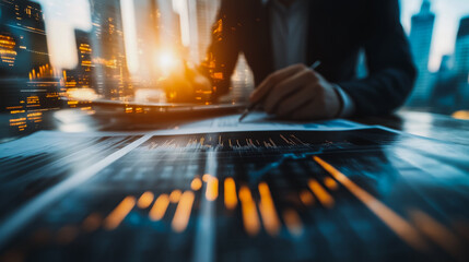 Abstract business Financial charts show a significant increase in profits in the stock market.This is driven by higher interest rates and continued growth. In the innovation world network of financial